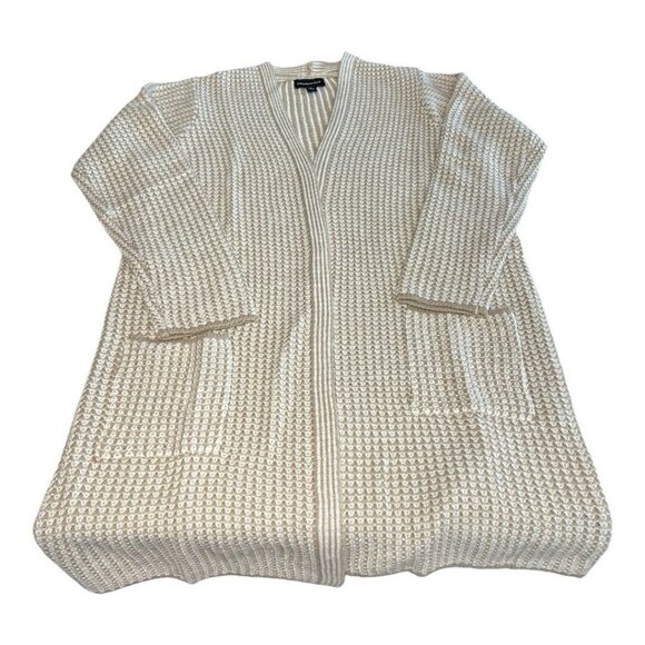Fortune+Ivy Womens Knit Cardigan~Size Large~Tan White Pocket Sweater~L10 20 - Picture 7 of 10